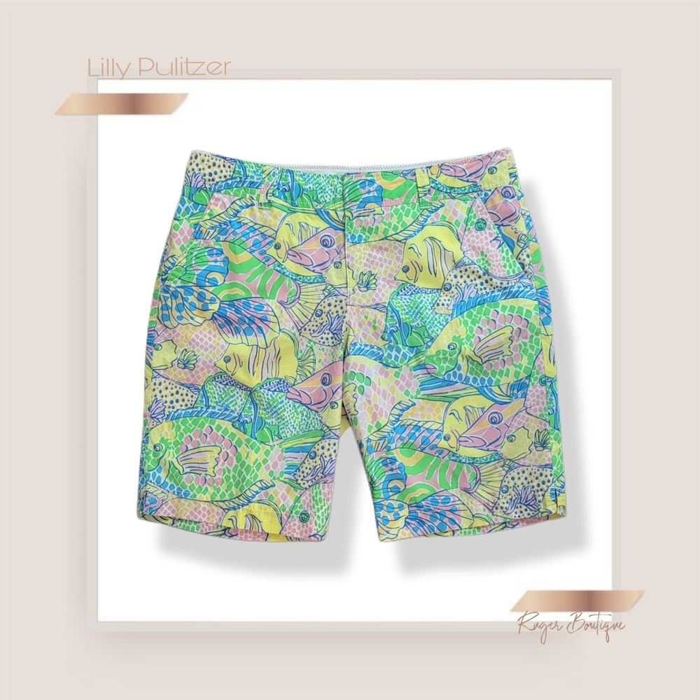 🌿Lilly Pulitzer Tropical Fish Print Bermuda Shorts Women's Size 8 Pastel Beach - Picture 2 of 11